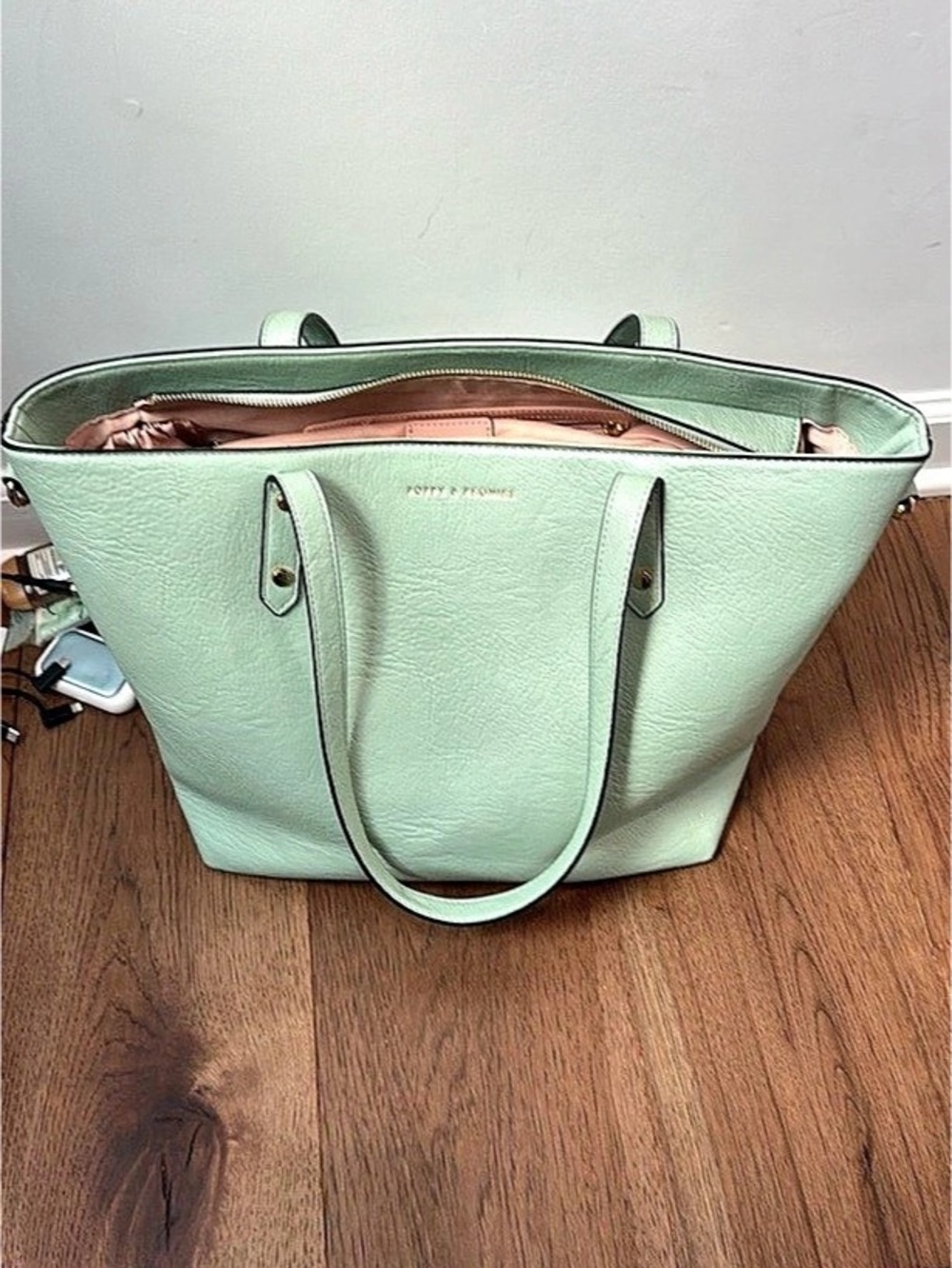 Poppy & Peonies The Go-Getter Tote Bag in Green & Pink